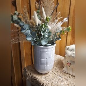 White Textured Vase with Greenery